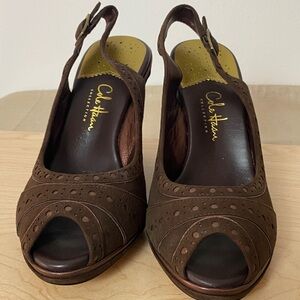 Cole Haan Women's Dark Brown Peep-Toe Slingbacks